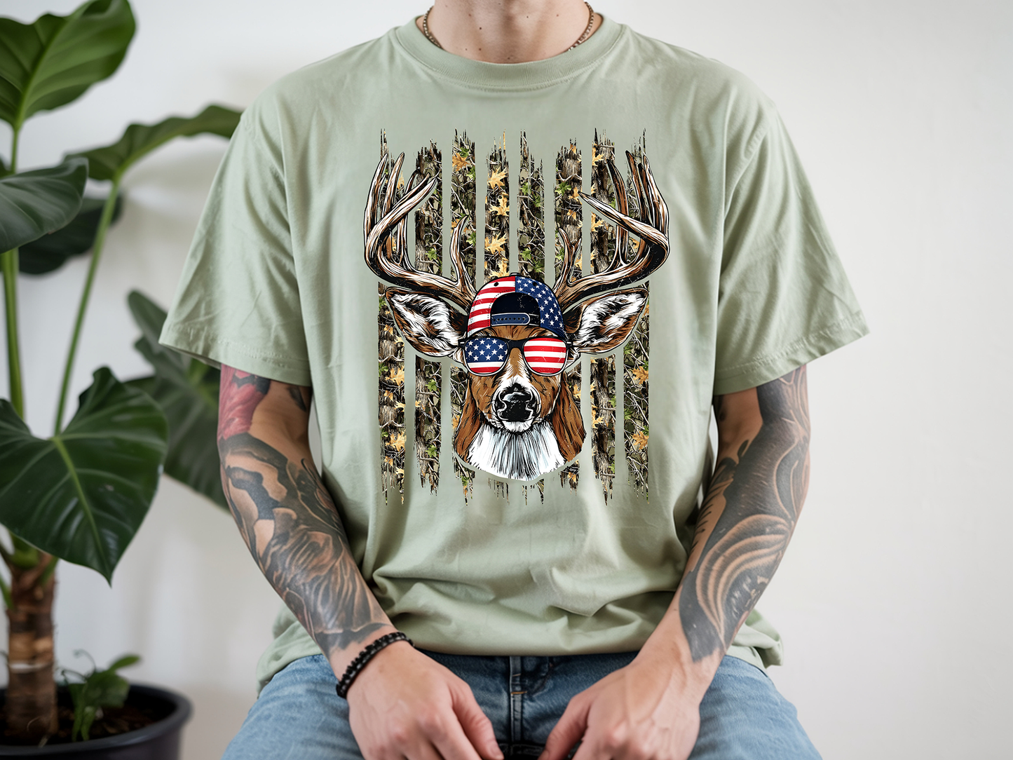 Camo Flag Deer Head - Full Color - DTF Transfer - 2-5 Business Days