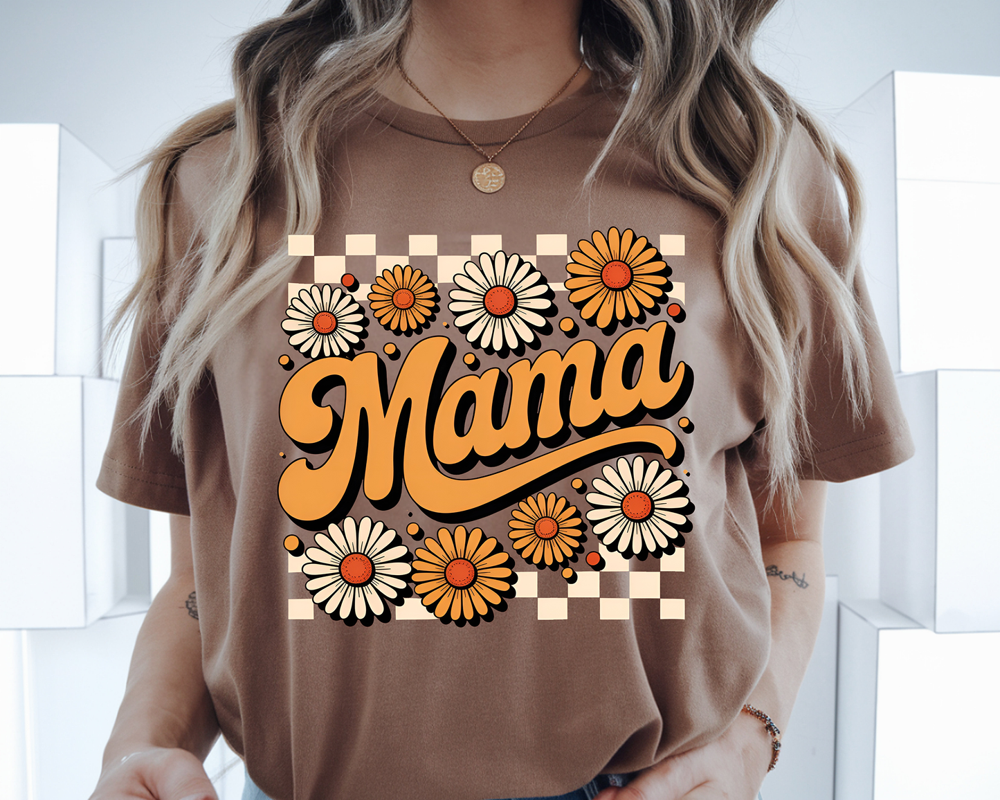Checker Floral Mama - Full Color - DTF Transfer - WHOLESALE