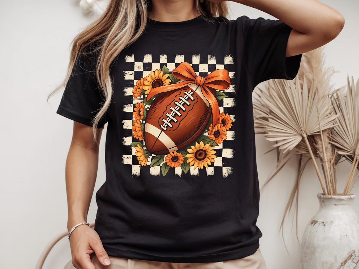 Checker Football and Sunflowers - Full Color - DTF Transfer - 2-5 Business Days