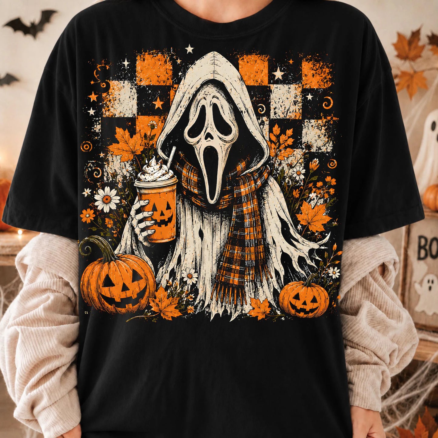 Checker Ghosty Face - Full Color - DTF Transfer - Flash Grab Friday