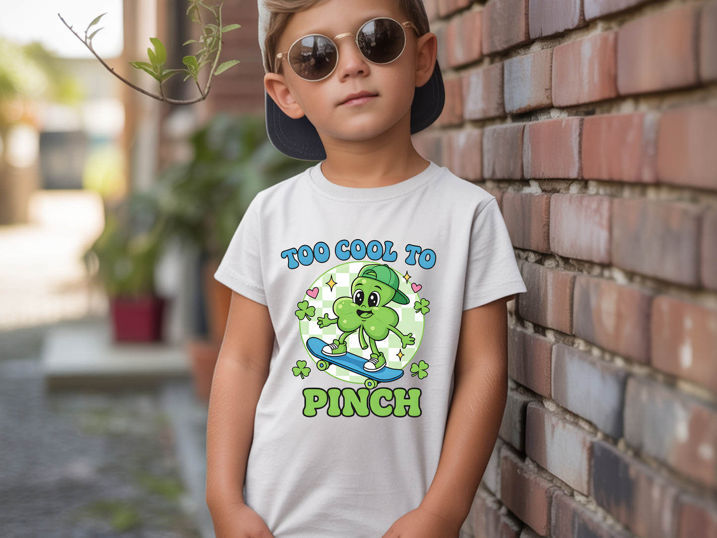 Checkered Boy Too Cool To Pinch St Patrick Day-Youth-Full Color-DTF Transfer-2-5 Business Days