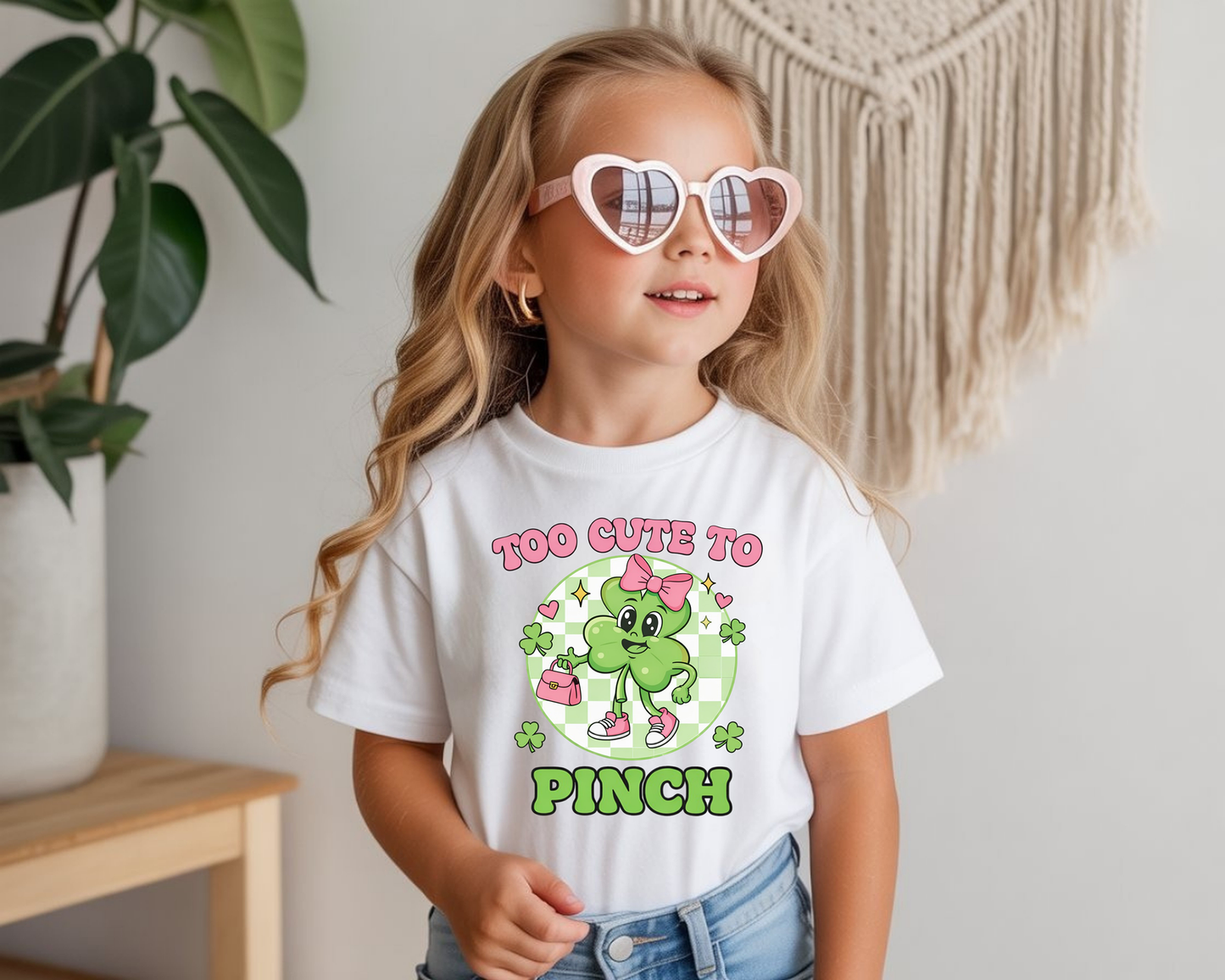 Checkered Girl Too Cute To Pinch St Patrick Day-Youth-Full Color-DTF Transfer-2-5 Business Days
