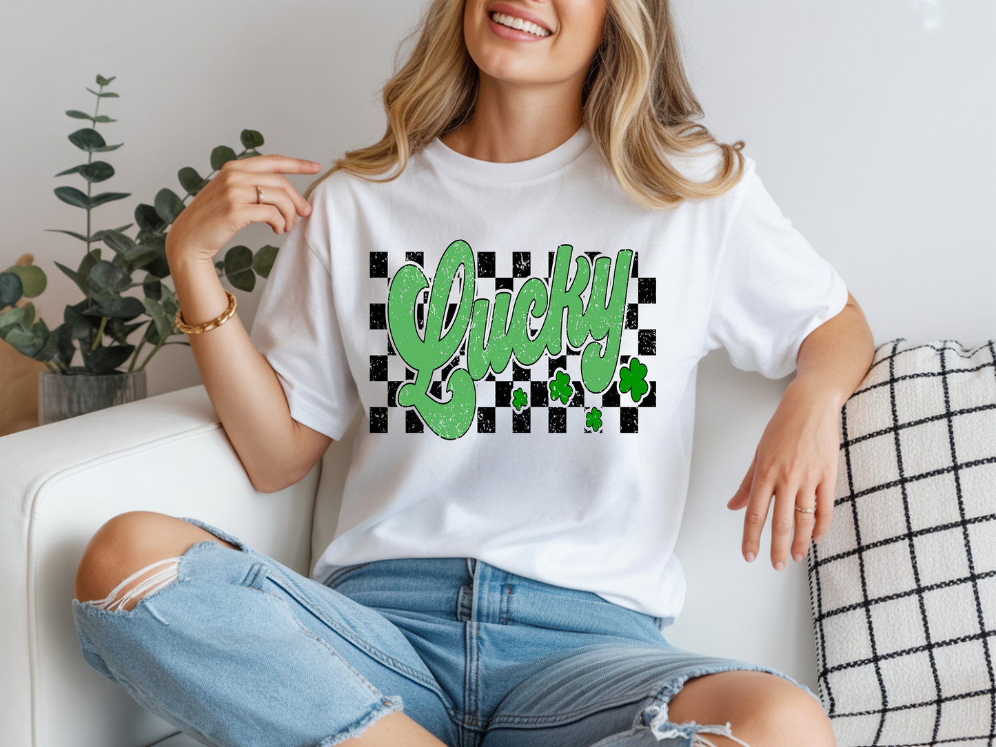 Checkered Retro Lucky-Full Color -DTF Transfer