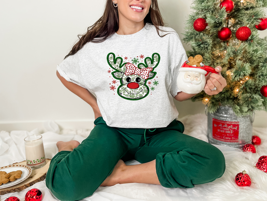 Coquette Green Millennial Christmas Reindeer-Full Color-DTF TRANSFER- WHOLESALE