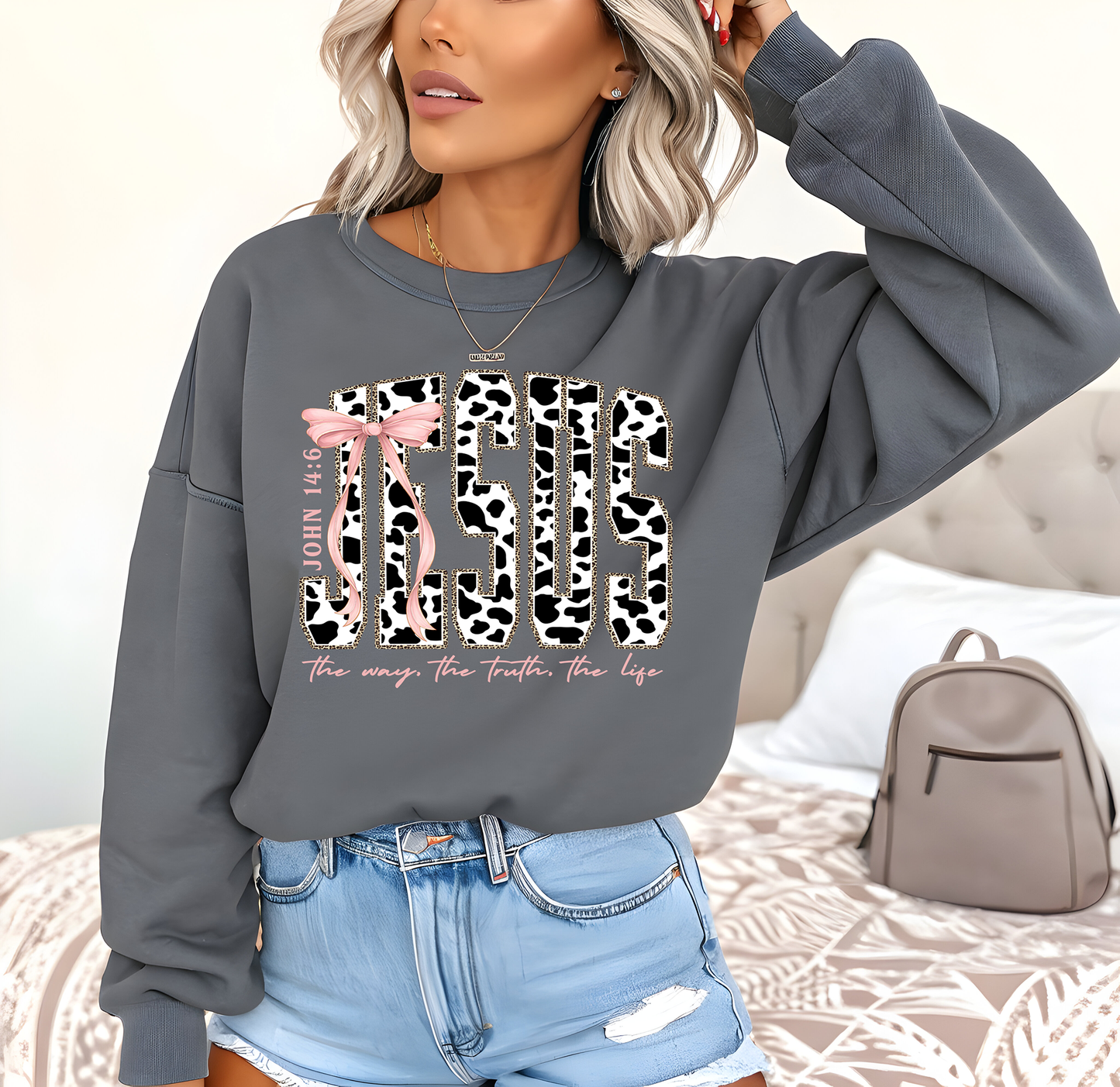 Cow Print Jesus - Full Color DTF Transfer - 2-5 Business Days