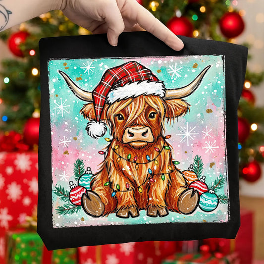 Cute Christmas Highland Cow -Full Color DTF Transfer-2-5 Business Days