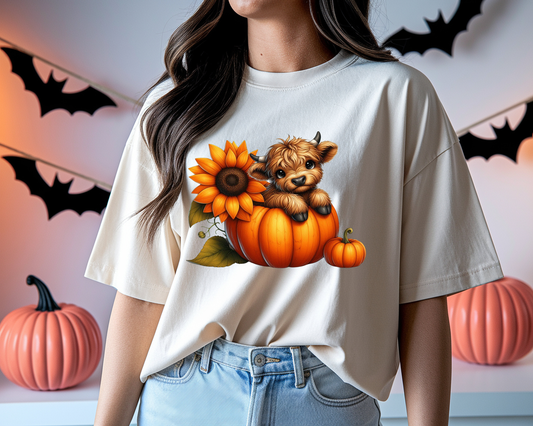 Cute Fall Highland Cow-Full Color -DTF TRANSFER- WHOLESALE