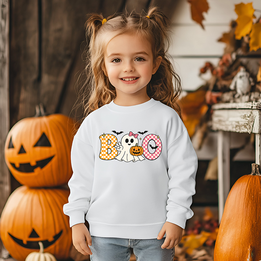 BOO Pumpkin Spooky Vibes Girl-Youth-DTF Transfer