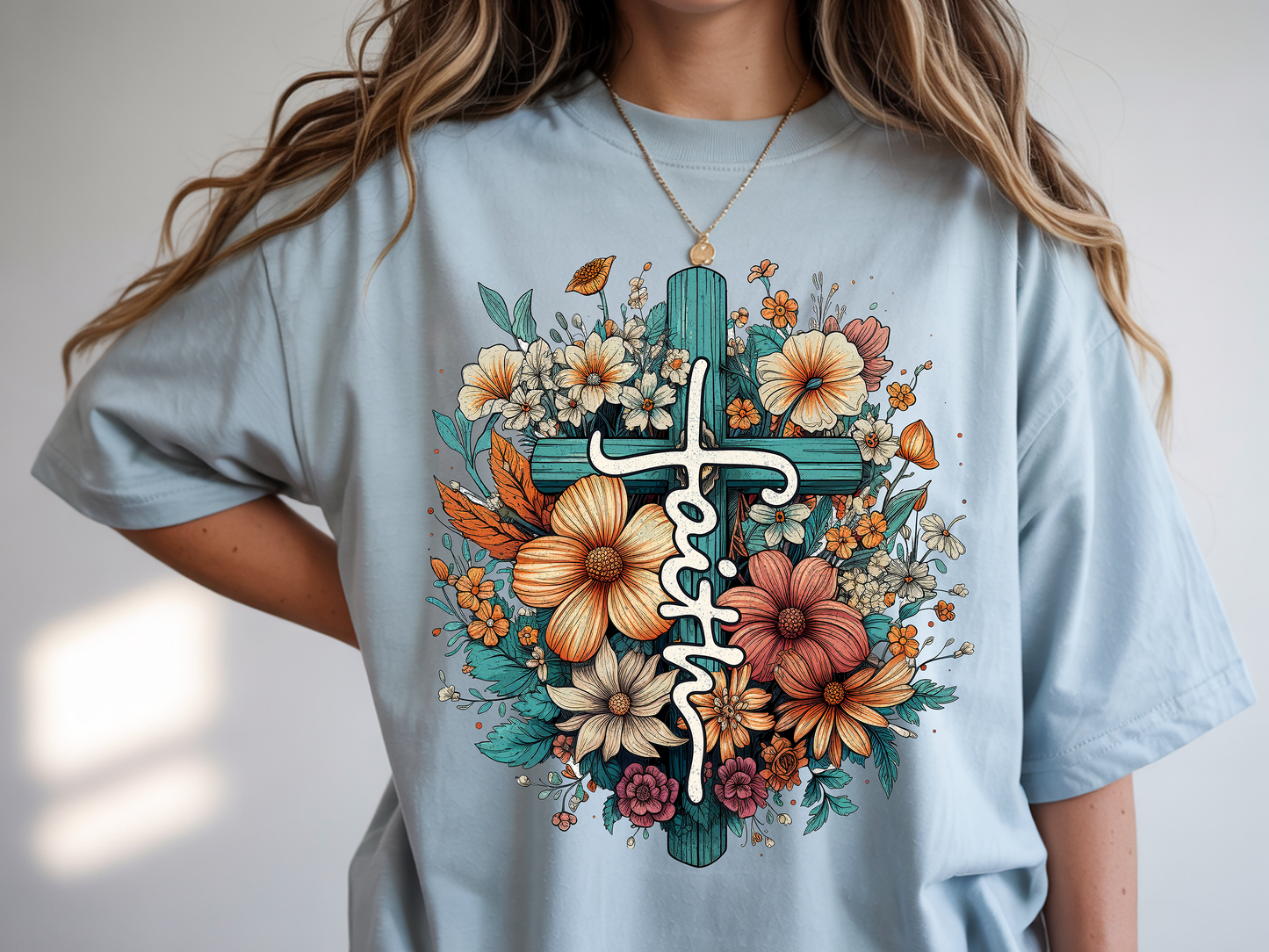 Faith Cross Florals - Full Color - DTF Transfer - 2-5 Business Days