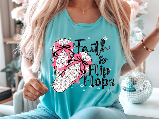 Faith & Flip Flops - Blue - Full Color - DTF Transfer - Grab It Tuesday