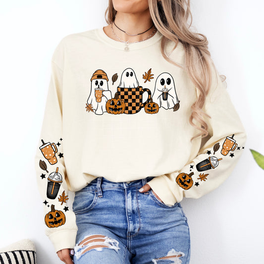 Fall Ghostie- W/ Double Sleeve- Full Color DTF Transfer