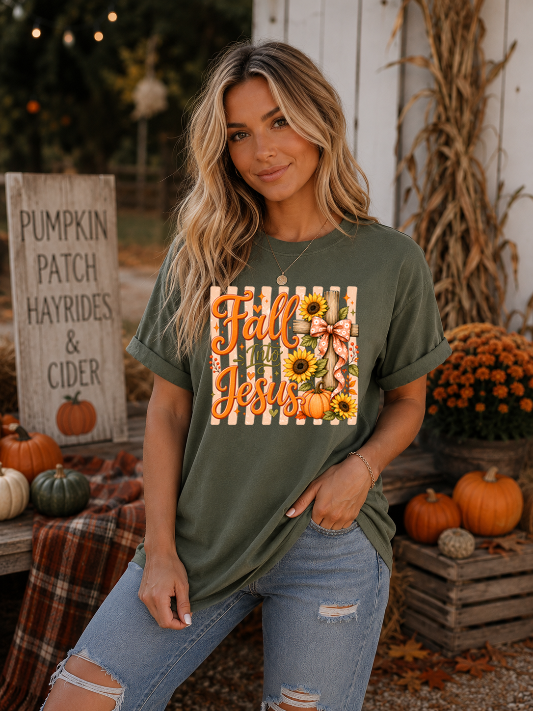 Fall Into Jesus Striped - Full Color DTF Transfer - Grab It Tuesday