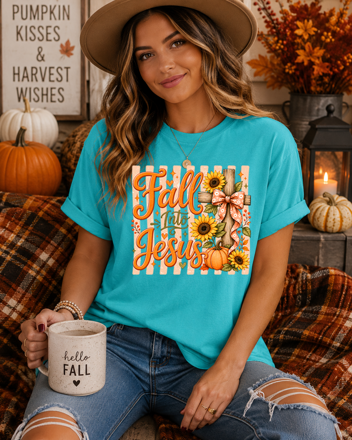 Fall Into Jesus Striped - Full Color DTF Transfer - Grab It Tuesday