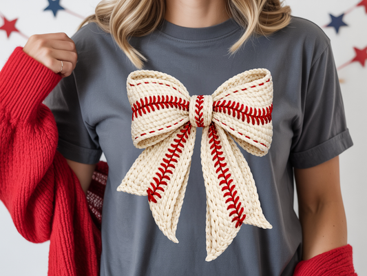 Faux Yarn Baseball Coquette Bow - DTF Transfer - Friday New Releases
