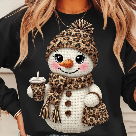 Faux Yarn Leopard Snowman- Full Color DTF Transfer-2-5 Business Days