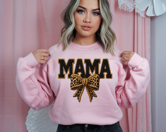 Faux Yarn Mama Leopard Bow-Full Color-DTF Transfer-2-5 Business Days