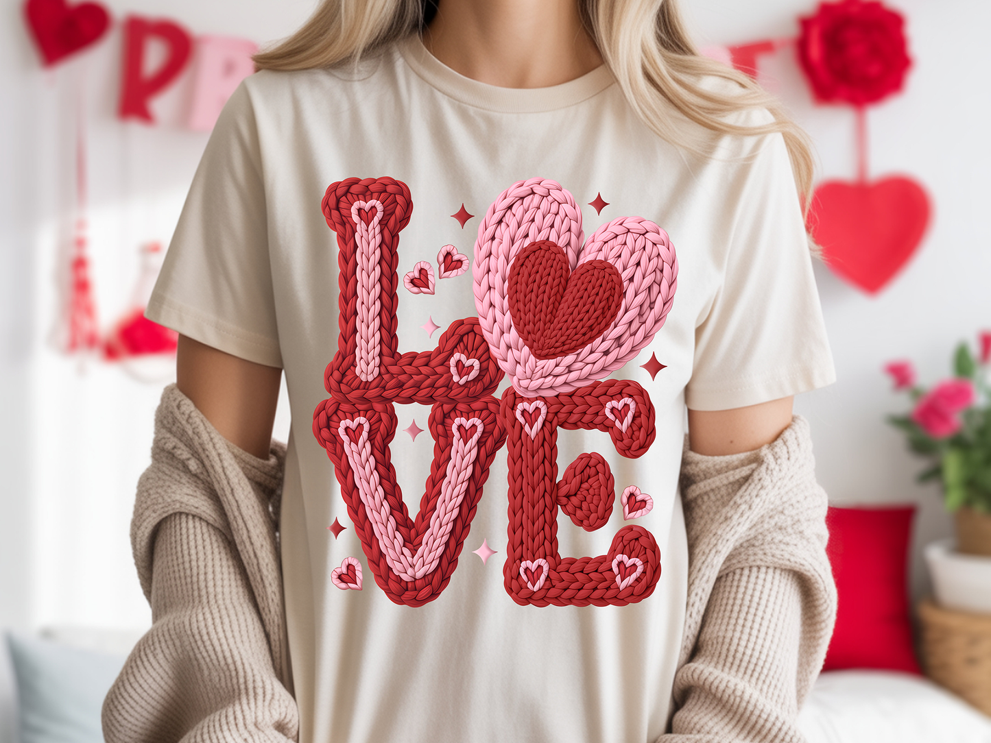 Faux yarn Love- Full Color DTF Transfer -RTS#29