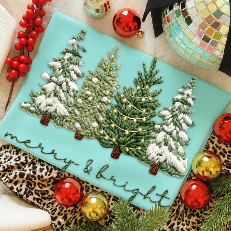 Faux yarn merry and Bright 2- Full Color DTF Transfer -2-5 Business Days