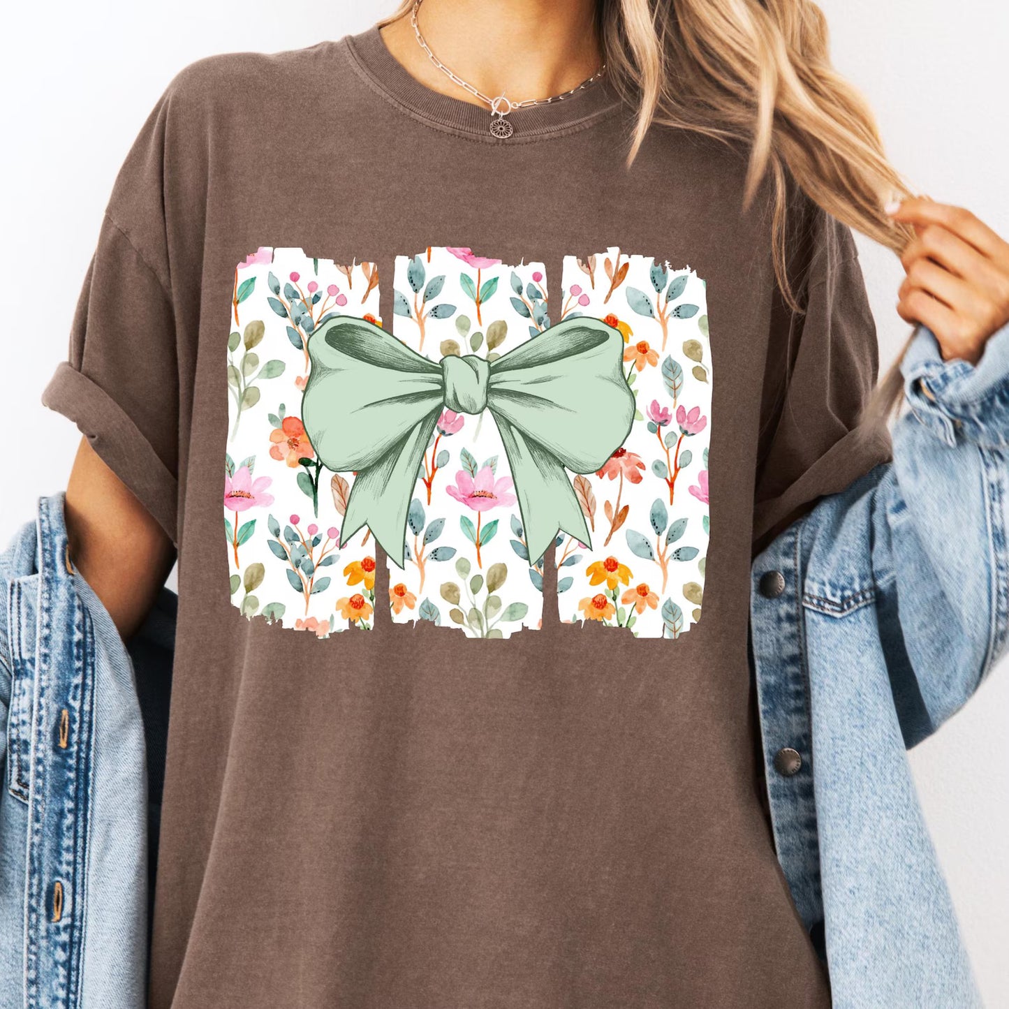 Floral Bow-Watercolor - Full Color DTF Transfer - RTS