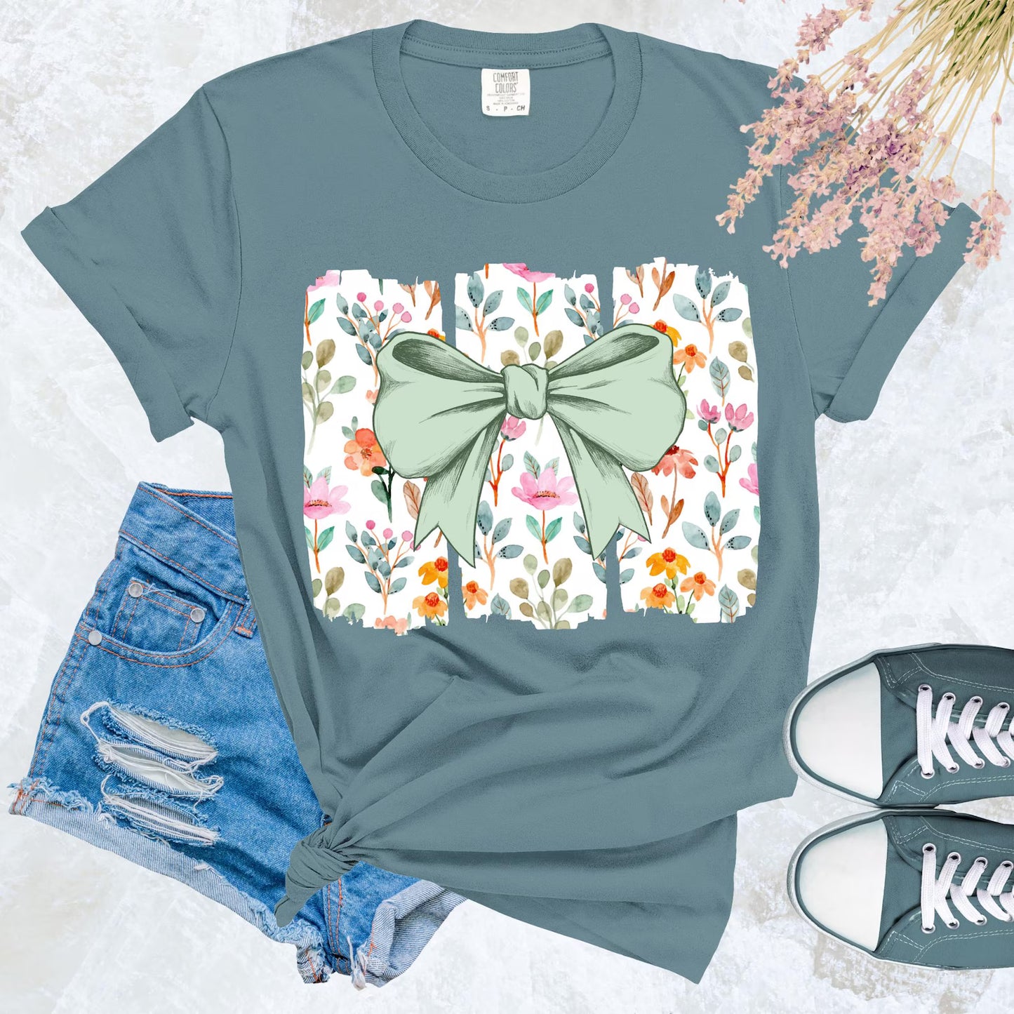 Floral Bow-Watercolor - Full Color DTF Transfer - RTS