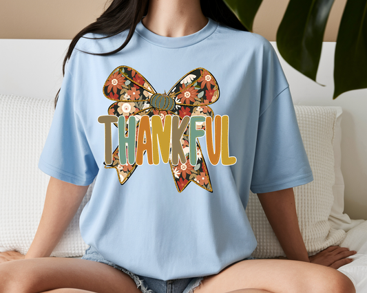 Floral Thankful Bow-Full Color-DTF TRANSFER- WHOLESALE