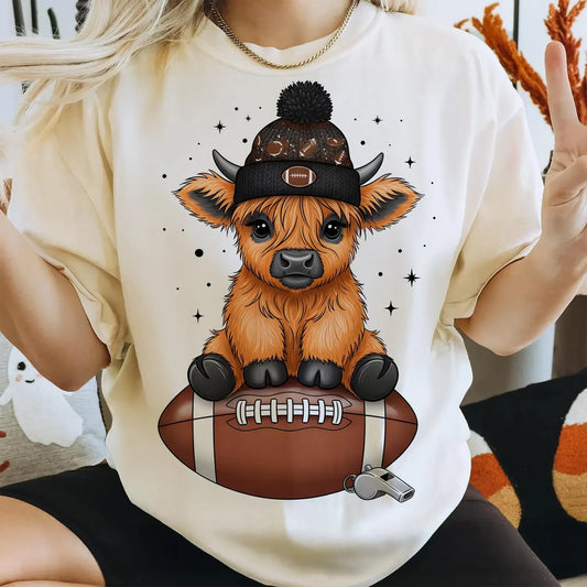 Football Highland Cow - Full Color DTF Transfer - RTS
