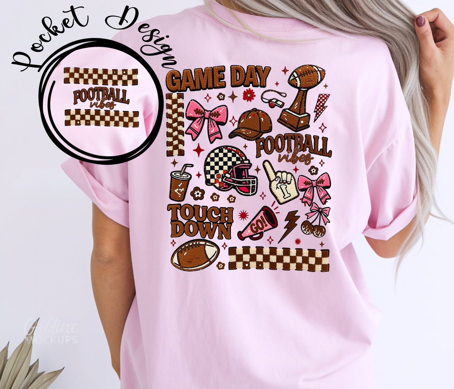 Football Vibes Brown and Cream w/ Pocket - DTF TRANSFER - WHOLESALE