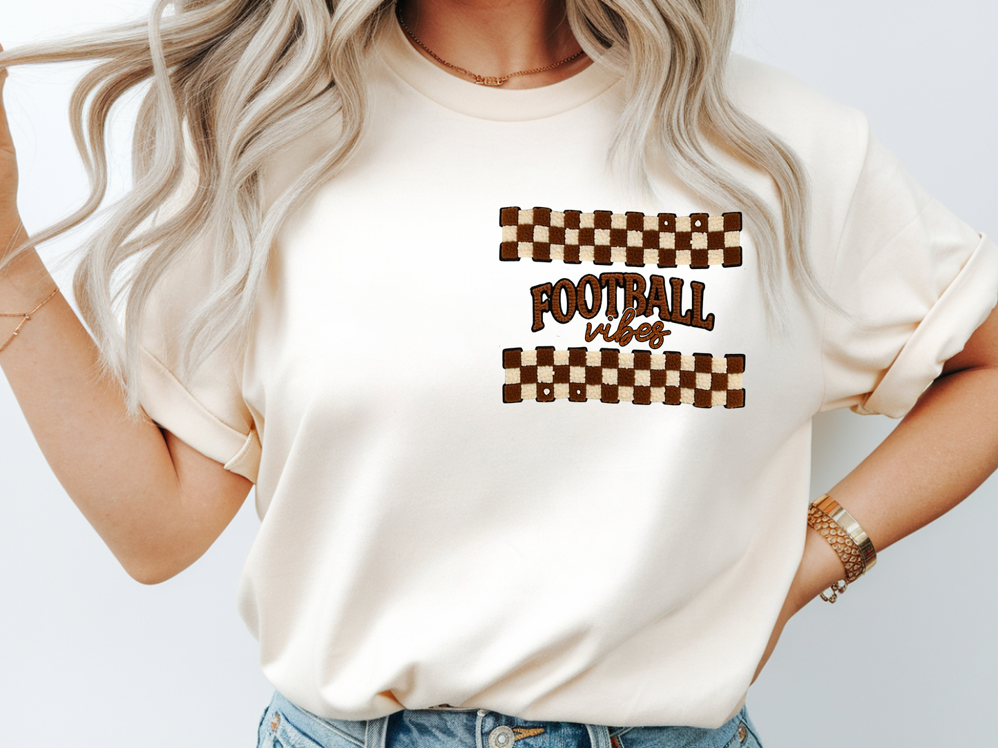 Football Vibes Brown and Cream w/ Pocket - DTF TRANSFER - WHOLESALE