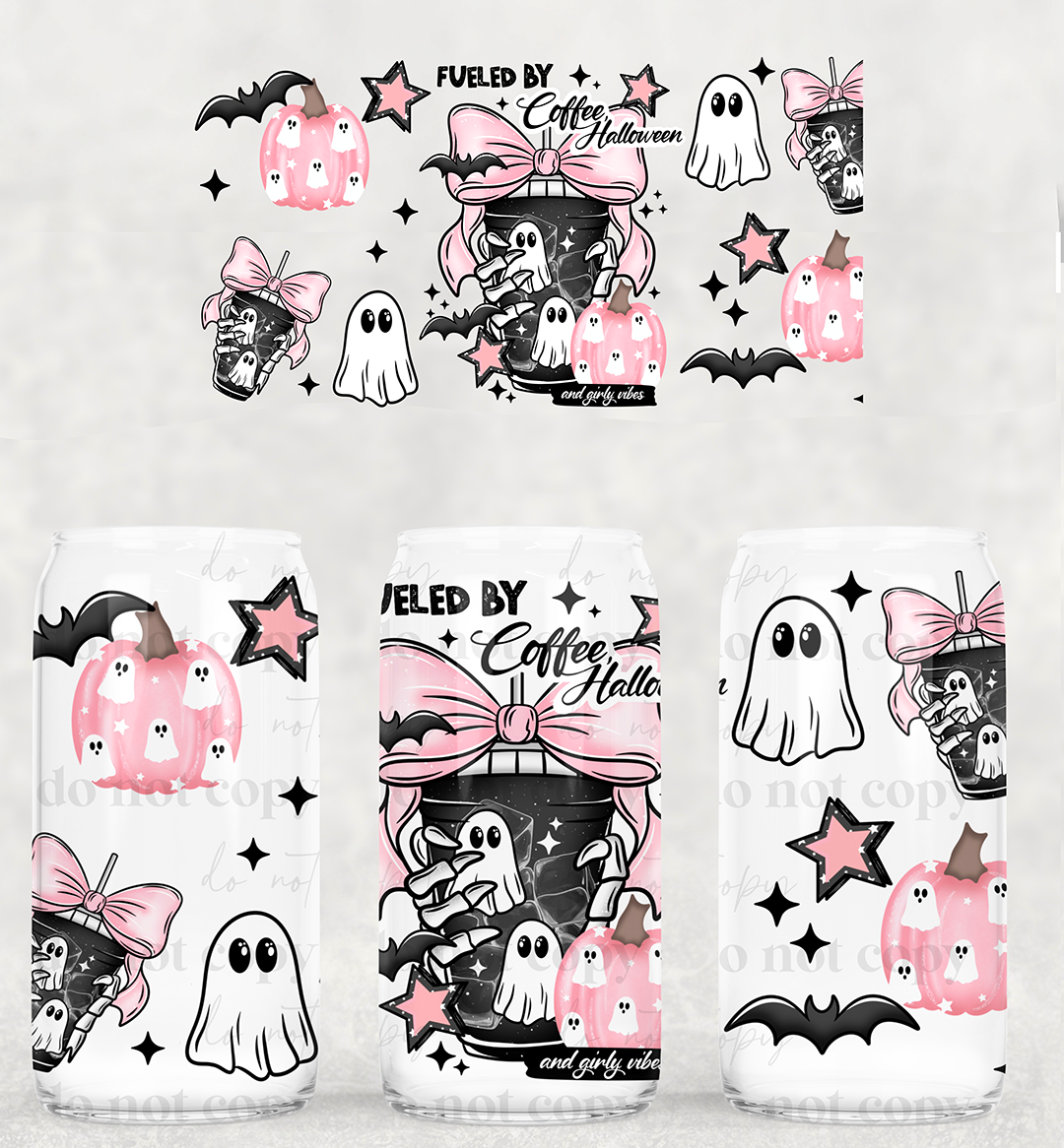 Fueled By Coffee and Halloween- 16 oz UVDTF Wrap -RTS