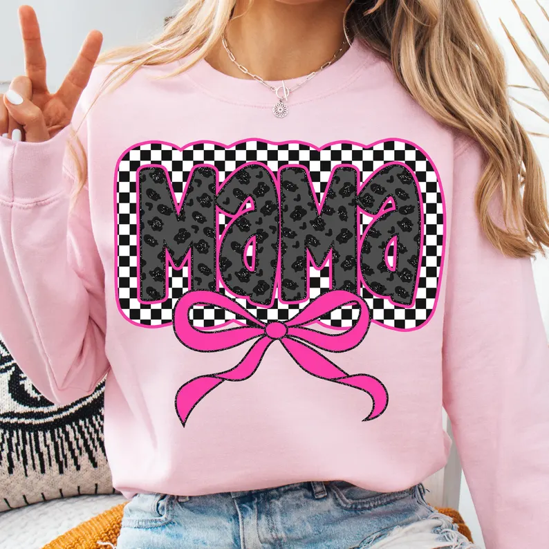 GLITTER PINK LEOPARD MAMA - DTF TRANSFER -