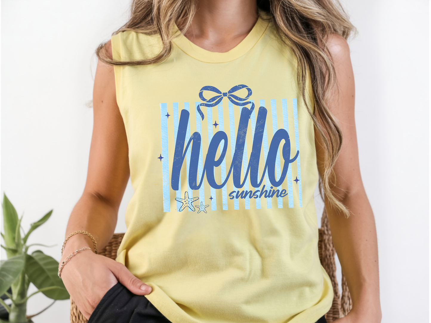 Hello Sunshine Striped - Full Color - DTF Transfer - 2-5 Business Days