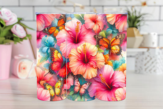 Hibiscus Florals & Butterflies - 20oz TUMBLER WRAP