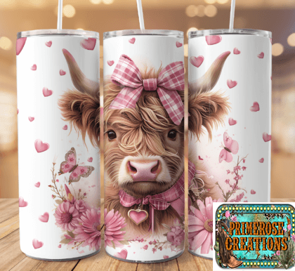 Highland Cow Pink Tumbler Sublimation Design