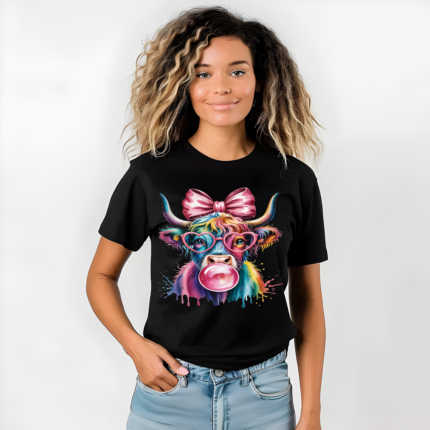 Highland Cow Bubblegum-Full Color-DTF TRANSFER