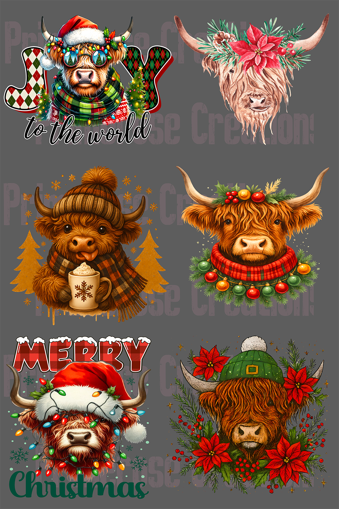 Highland Cow Christmas- Pre Made Gang Sheet 24X36