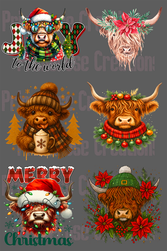 Highland Cow Christmas- Pre Made Gang Sheet 24X36