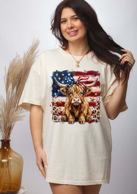Highland Cow USA - Full Color - DTF Transfer - Flash Grab Friday