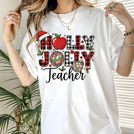 Holly Jolly Teacher-Full Color-DTF TRANSFER-2-5 Business Days