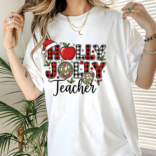 Holly Jolly Teacher-Full Color-DTF TRANSFER-2-5 Business Days