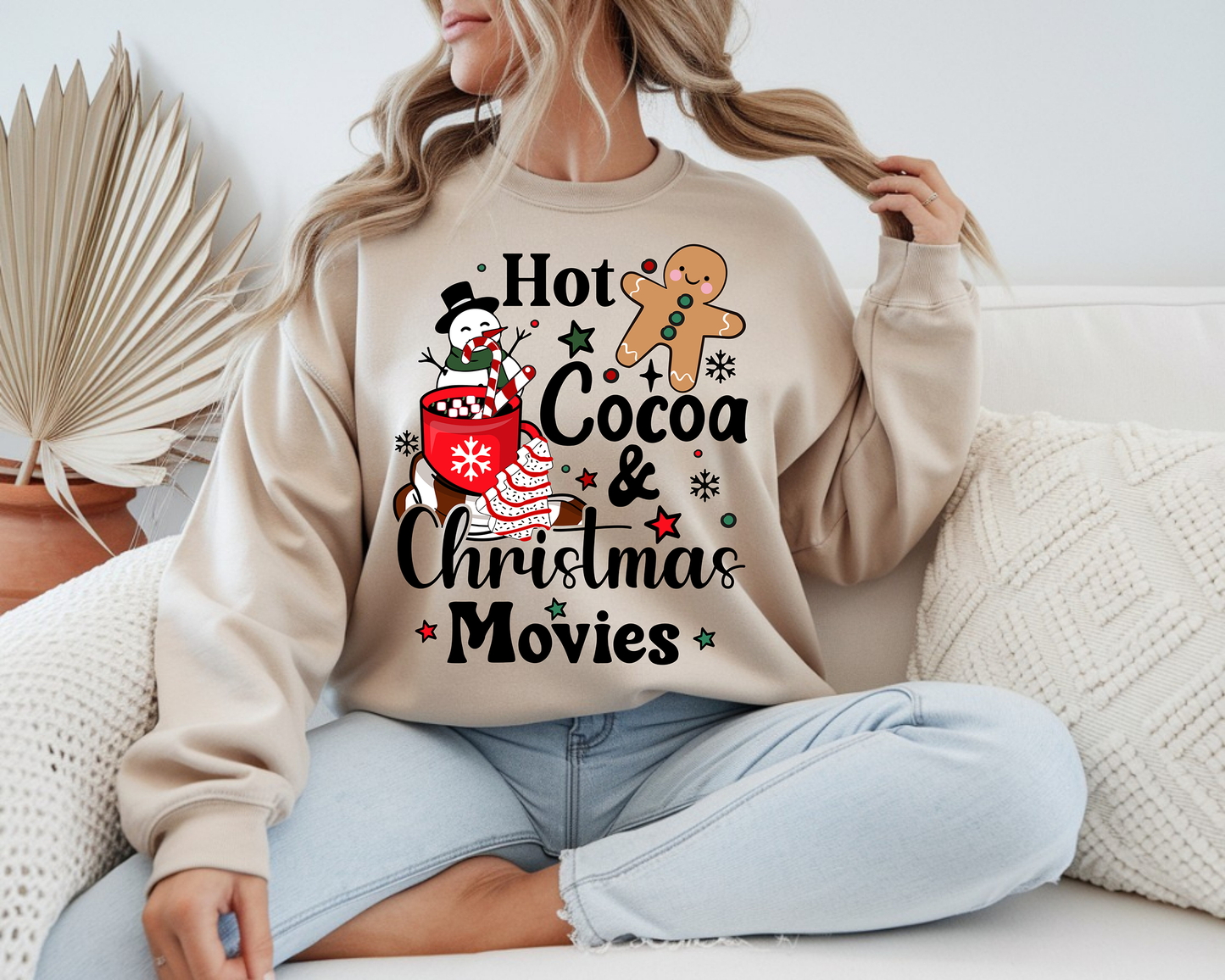 Hot Cocoa And Christmas Movies Retro Gingerbread Christmas-Full Color-DTF TRANSFER- 2-5 Business Days