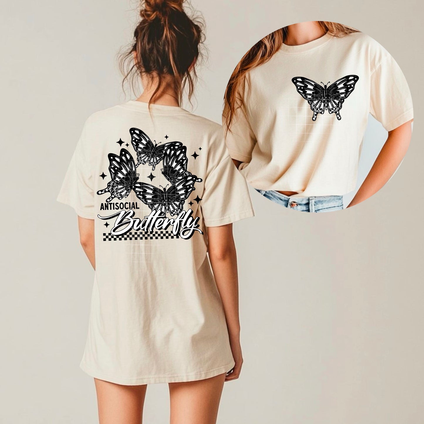 Anti Social Butterfly - W/Pocket - Full Color DTF Transfer - RTS #82