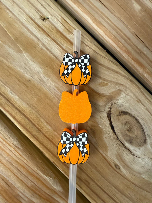 Checkered Pumpkin- 8mm Straw Topper (Standard Straw Size) Straw Not Included