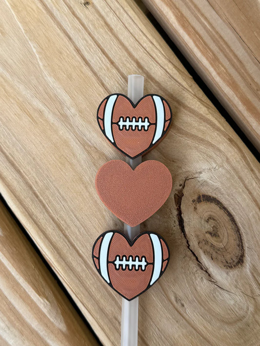 Football  Heart- 8mm Straw Topper (Standard Straw Size) Straw Not Included