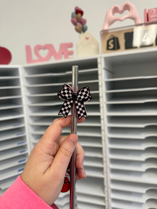 Checkered Coquette Bow - Straw Topper - Fits Up To 40oz - Friday New Releases