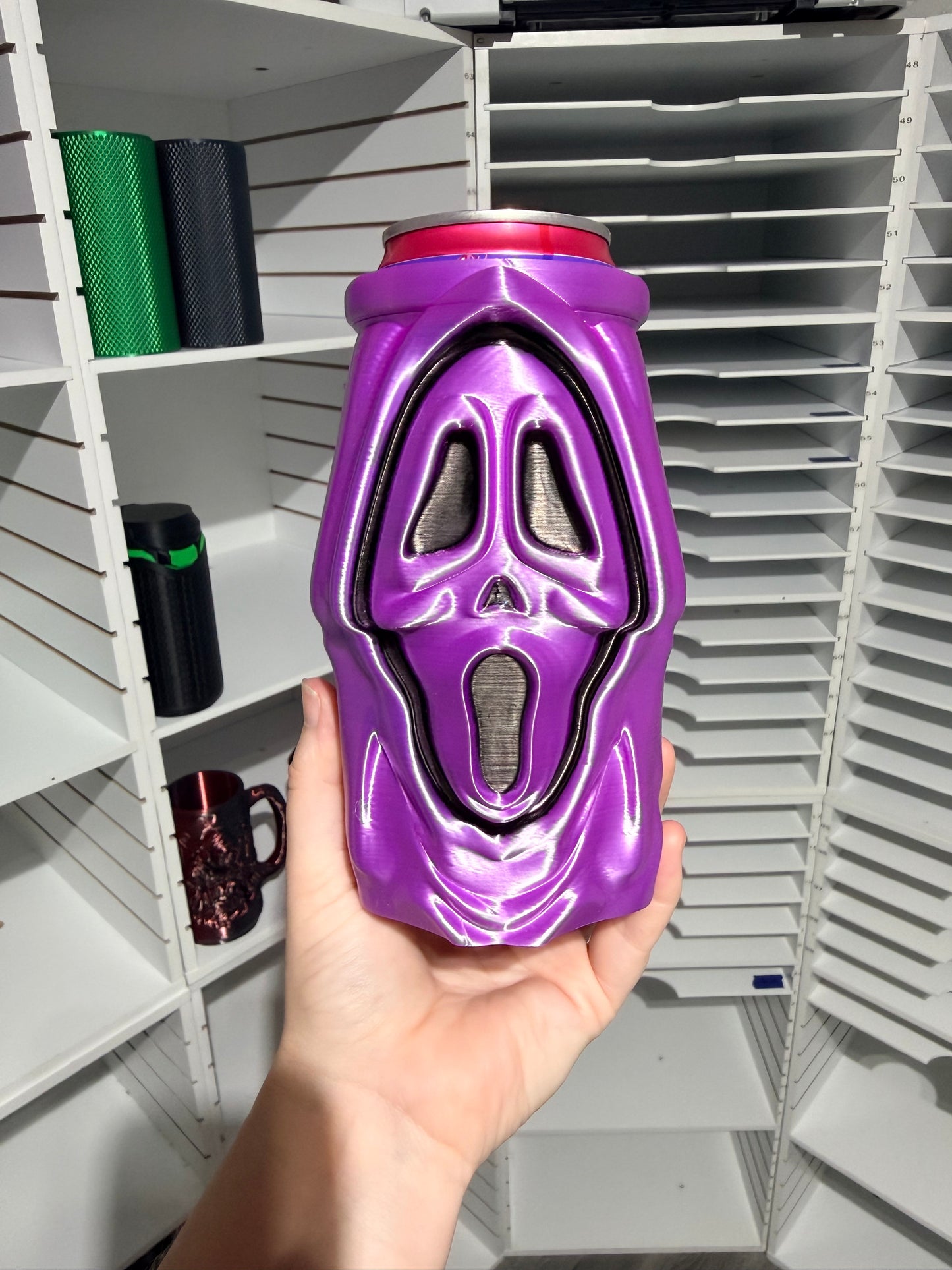 Ghosty Face Purple Shimmer - 12oz Skinny Can Holder - 3D Printed - Flash Grab Friday