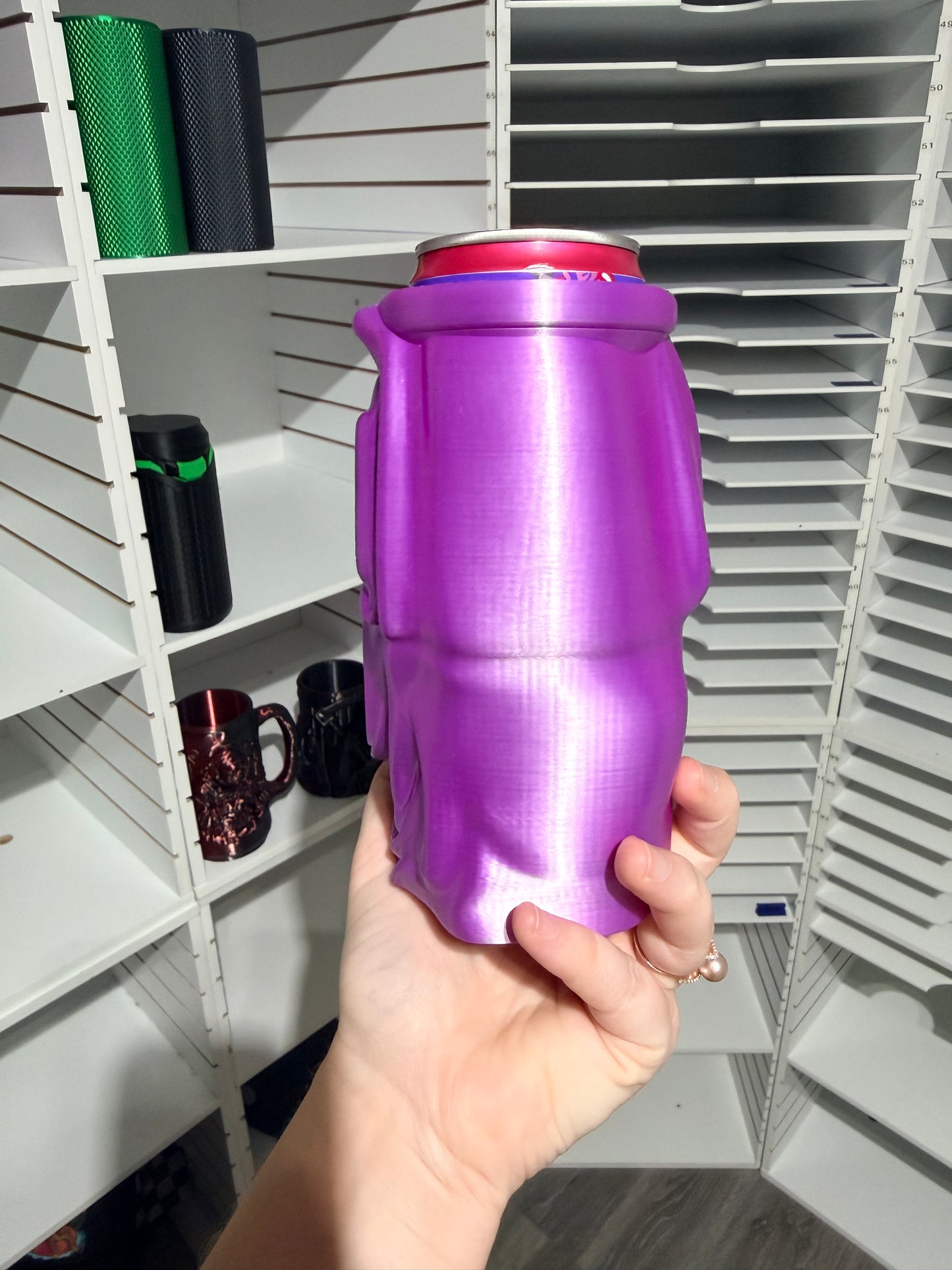 Ghosty Face Purple Shimmer - 12oz Skinny Can Holder - 3D Printed - Flash Grab Friday