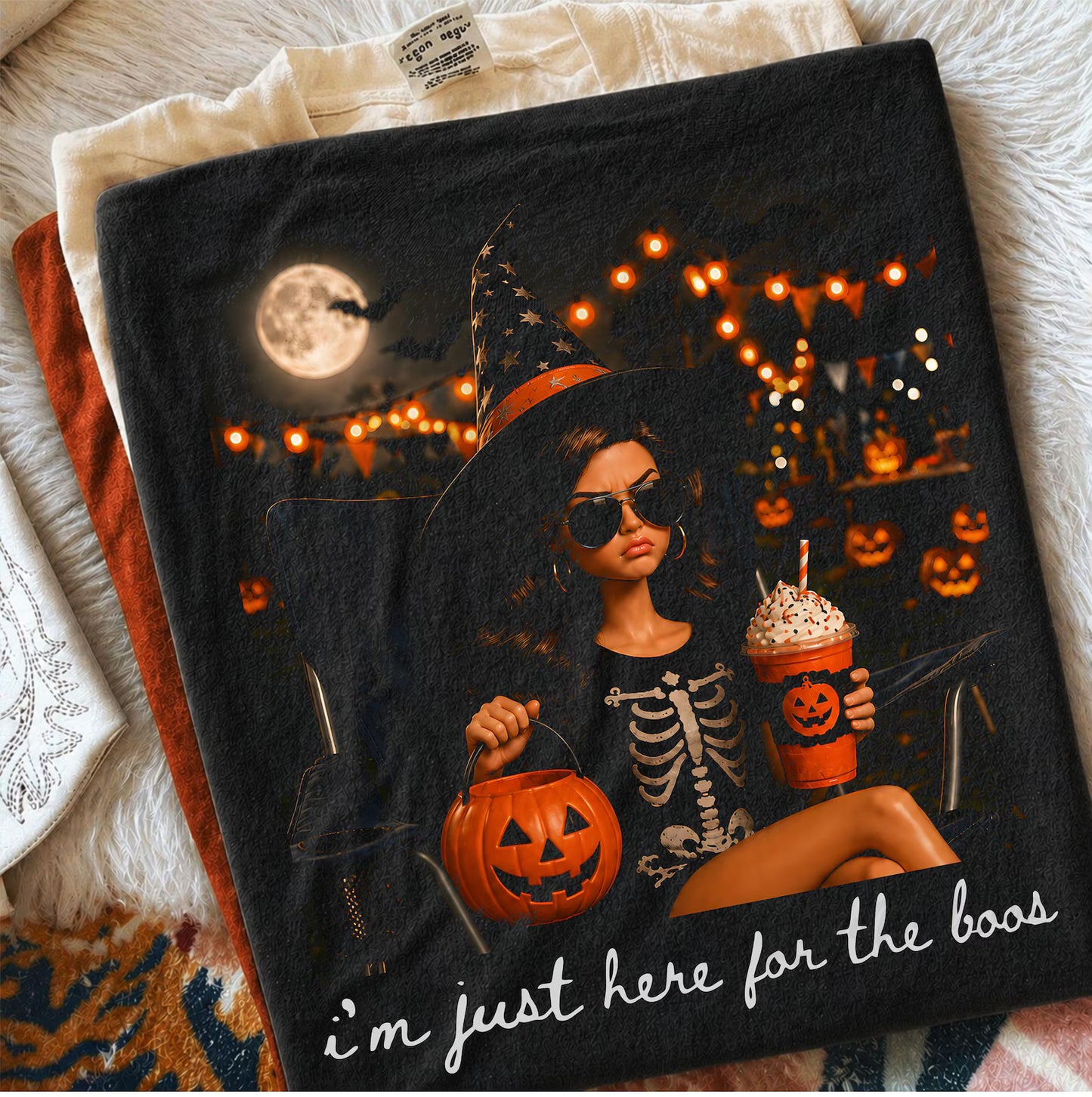 I'm Just Here For The Boos - White Writing - Full Color DTF Transfer - Thrifty Thursday