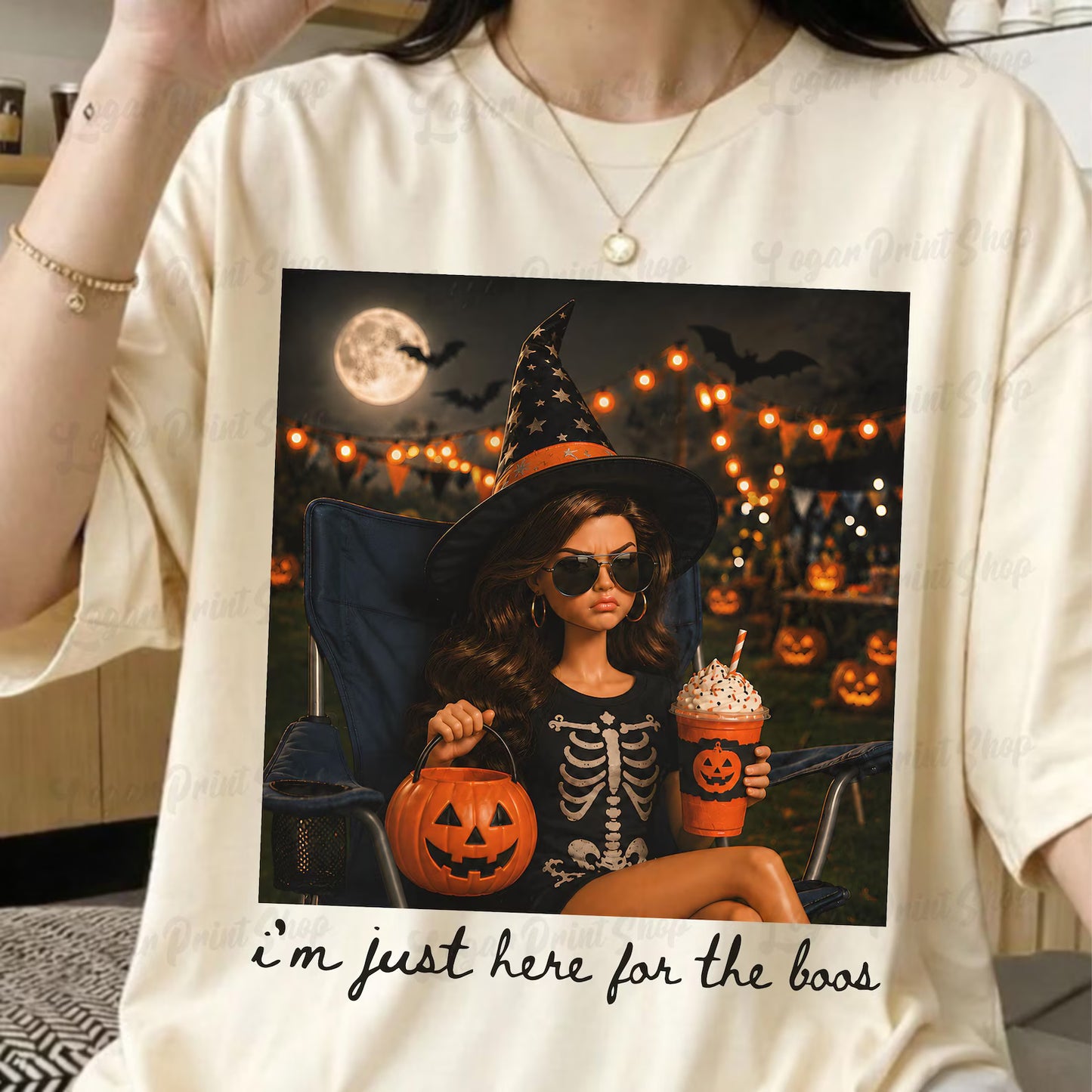 I'm Just Here For The Boos -Black Writing - Full Color DTF Transfer - Thrifty Thursday