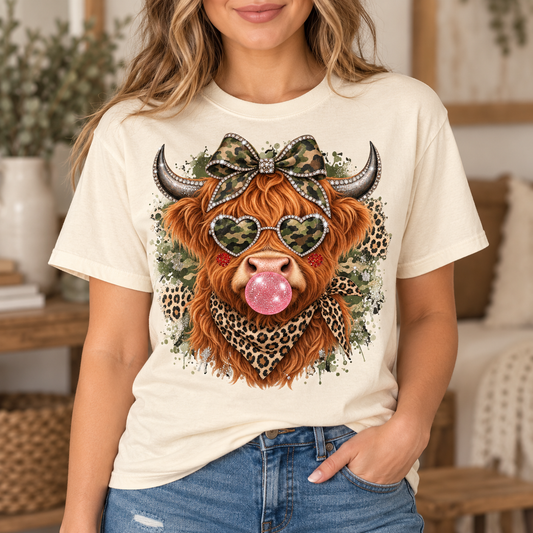 Rhinestone Camo Highland Cow- Full Color DTF TRANSFER