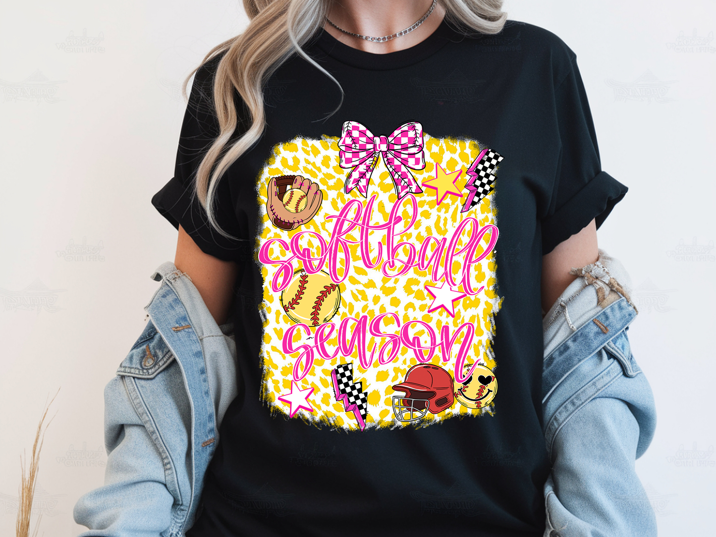 Leopard Softball Bow -Full Color-DTF Transfer-WHOLESALE